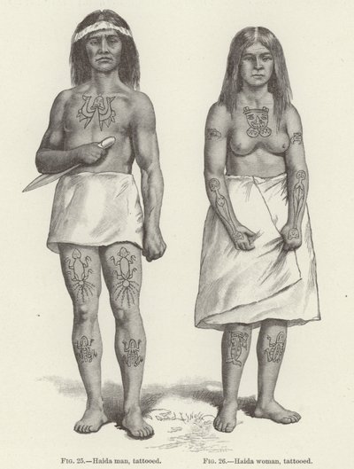 Tattooed Haida Woman and Man by (after) American School