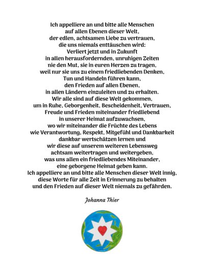 Peace Message with the Star of the Noble, Mindful Love for all Humans of this World by Johanna Thier