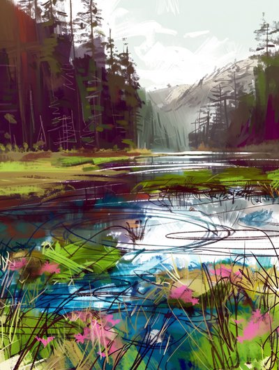 Beautiful Landscape in the Forest & Mountains Next to a Lake by F. Abderrahim