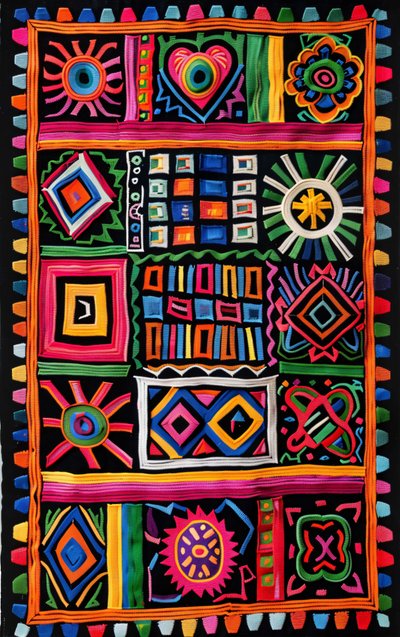 Colorful traditional naive rug pattern by F. Abderrahim