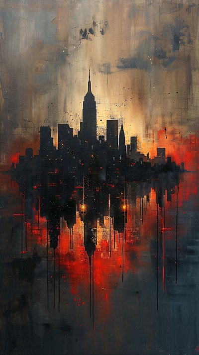 Abstract skyscrapers oil painting by F. Abderrahim