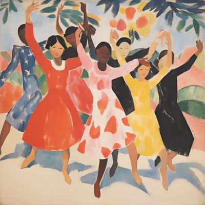 Minimalist painting of dancing children | Custom Canvas Prints by F. Abderrahim