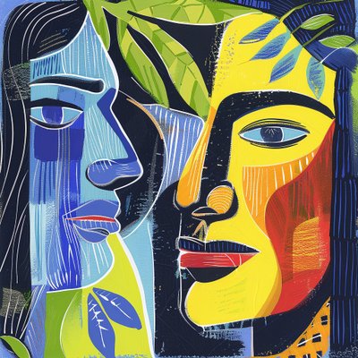 Abstract Minimalist Painting Faces of Two Men by F. Abderrahim