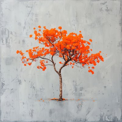 Minimalism Painting: Orange Leaf & Gray Background by F. Abderrahim