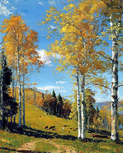 Landscape with a Birch Forest and Vibrant Foliage, Wall Decor for Any Room by F. Abderrahim