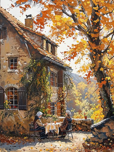 People in Front of an Old Traditional Italian House in the Middle of Nature by F. Abderrahim