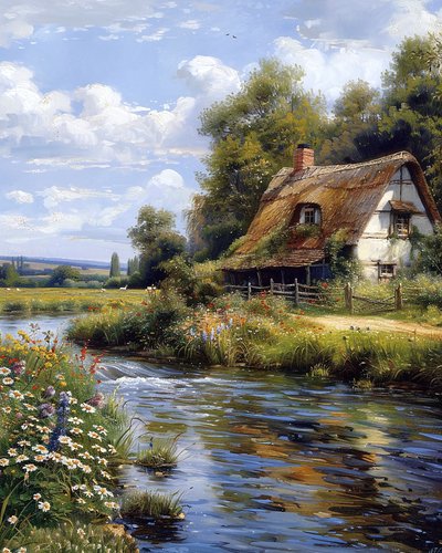 House in the countryside by a river by F. Abderrahim