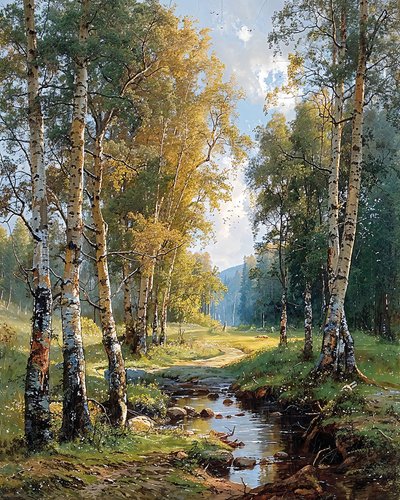 A stream running through a birch forest by F. Abderrahim