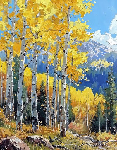Trees Birch with yellow leaves in autumn by F. Abderrahim