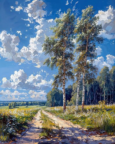 A birch forest on a sunny day by F. Abderrahim