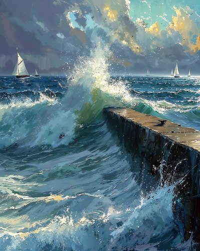 Rough waves and boats on the horizon by F. Abderrahim