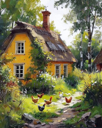 Wooden House in the Countryside with Flowering Orchards by F. Abderrahim