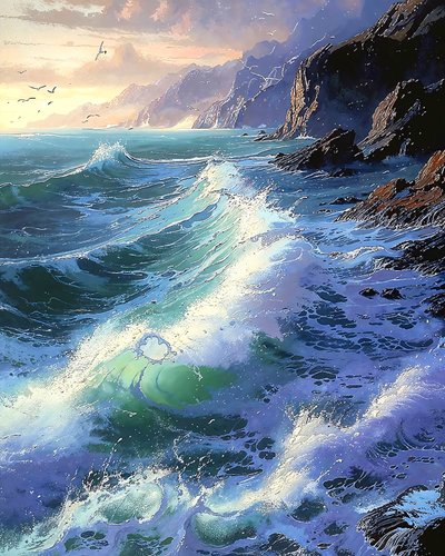 Raging Waves Crashing on the Rocks by F. Abderrahim
