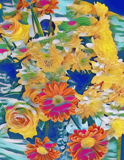 Roses and Daisies with Morning Dew by Margareta Uliarte