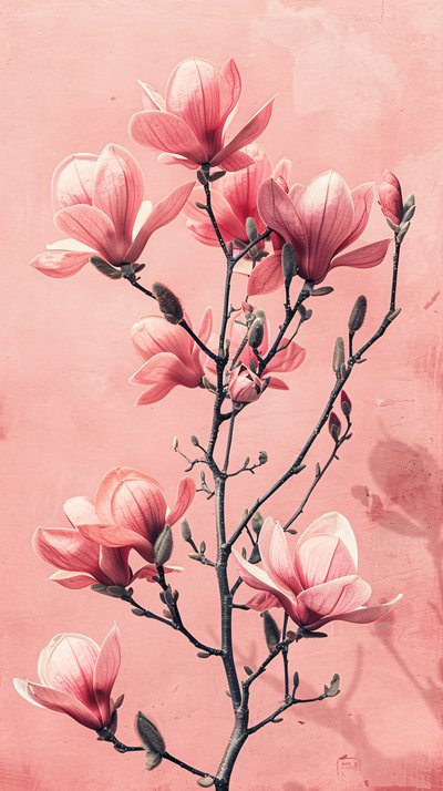 Minimalist pink & grey flowers, Botanical by F. Abderrahim