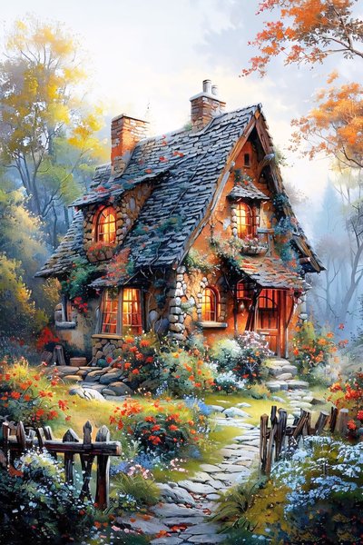 Landscape Painting on Canvas, Farm House Painting by F. Abderrahim
