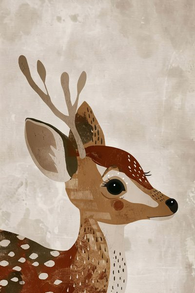 Bohemian animal child decoration, minimalist deer illustration by F. Abderrahim