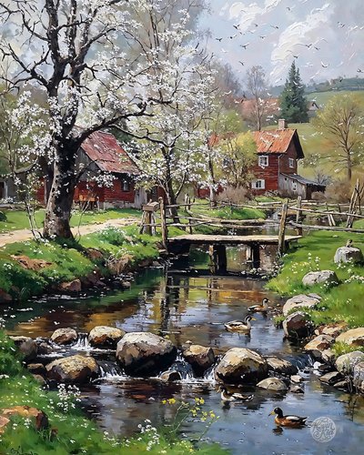 The Mill Cottage in Spring by F. Abderrahim