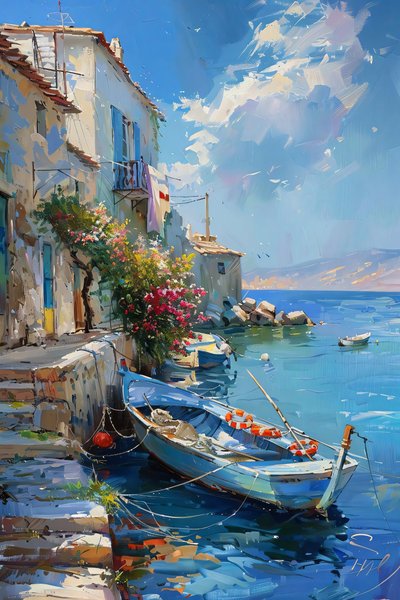 Traditional boat in the port of a village in the Mediterranean by F. Abderrahim