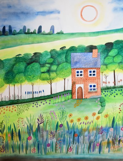 Cottage at the Forest Edge by Marys Watercolors