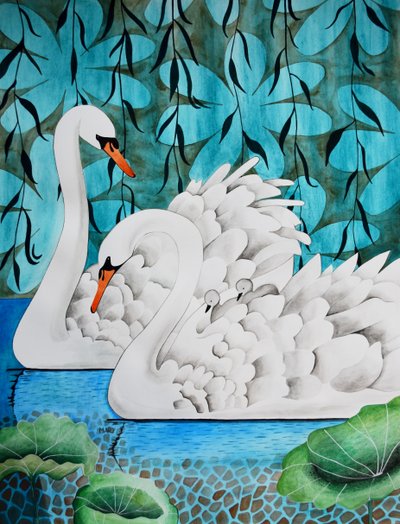 Swan Family by Marys Watercolors
