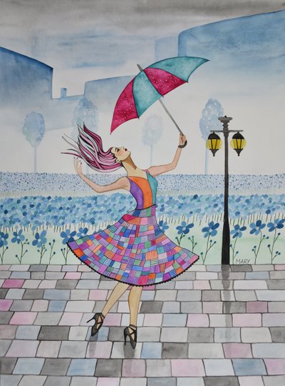 She Dances in the Rain by Marys Watercolors