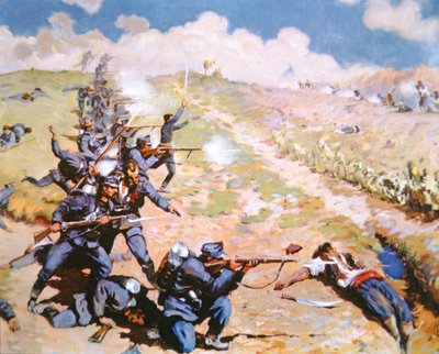 Austrians attacking Montenegrin troops by A. (after) Prachazka