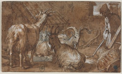 A Barnyard with Goats and a Goatherd by Abraham Bloemaert