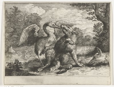 Wolf and Crane by Abraham Bloteling