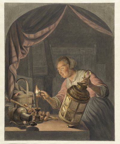 Girl Lighting a Lantern by Abraham Delfos