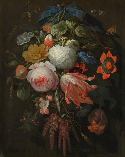 A Hanging Bouquet of Flowers by Abraham Mignon