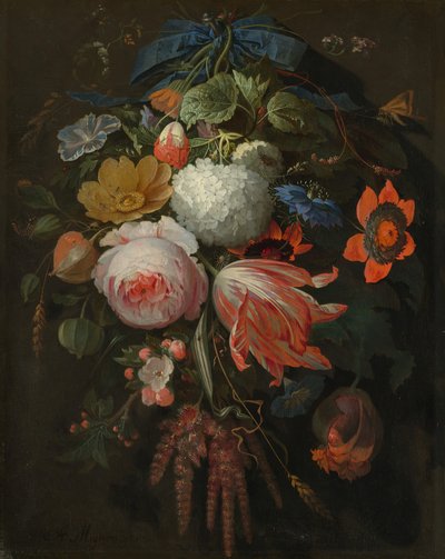 A Hanging Bouquet of Flowers, probably 1665-1670 by Abraham Mignon