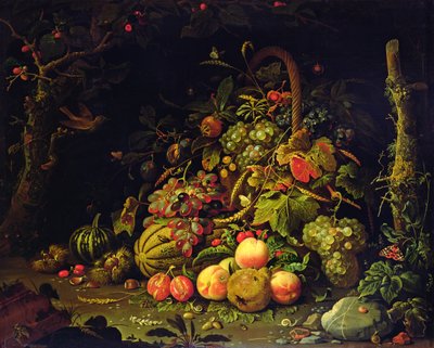 Fruit basket by Abraham Mignon