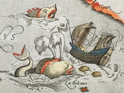(Detail) Sea Monsters Attacking a Ship by Abraham Ortelius