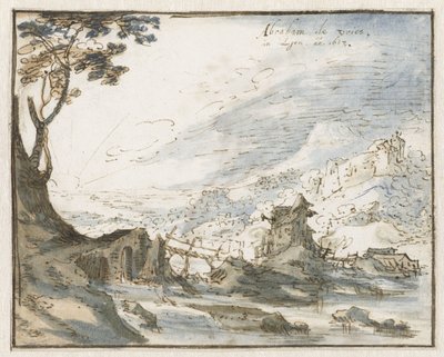 Mountainous Landscape with a Wooden Bridge by Abraham de Vries