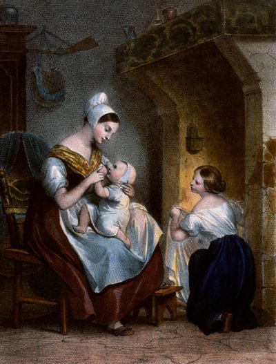 Nurse breast-feeding a baby by Achille Devéria