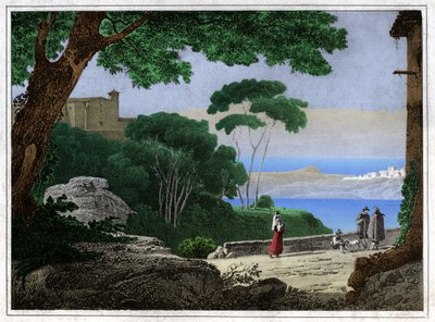 Lake Albano (engraving) by Achille Etna Michallon
