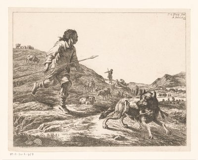 Herder Chasing a Wolf by Adam von Bartsch