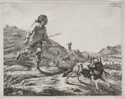 Shepherd Chasing a Wolf by Adam von Bartsch