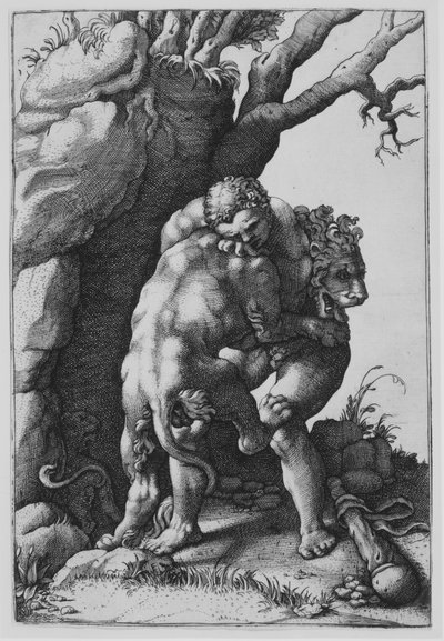 Hercules and the Nemean Lion by Adamo Scultori