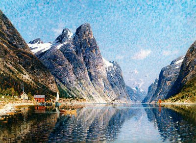 A Norwegian Fjord Scene by Adelsteen Normann