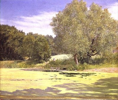 A Fisherman Leaving a Pond by Adolf Alfred Larsen