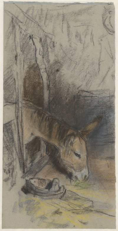 Stable with a Eating Donkey by Adolf le Comte