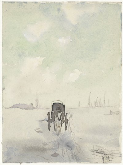 Winter Landscape with Horse and Wagon by Adolf le Comte