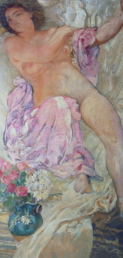 Woman with flowers by Adolfo de Carolis
