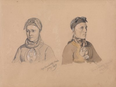 Aase Rasmusdatter Stranden and Anna Troelsdatter Kittelsviken by Adolph Tidemand