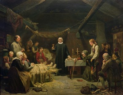 The Sick Bearhunter. The Last Sacrament by Adolph Tidemand