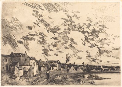 Village on the Riverbank by Adolphe Hervier