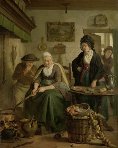 Woman Baking Pancakes by Adriaan de Lelie