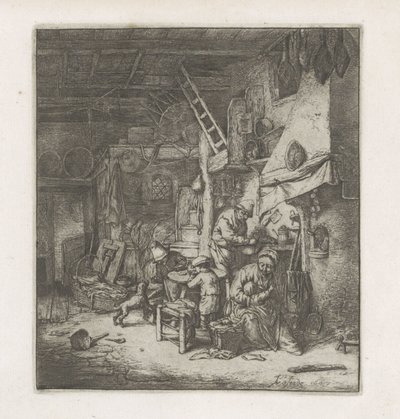 Peasant family in an interior by Adriaen van Ostade